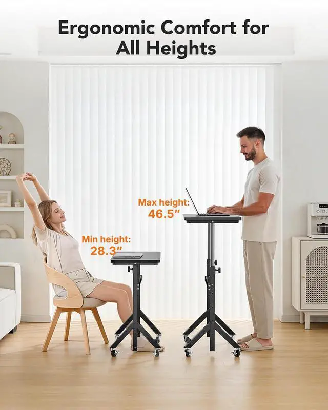 Alt view image 2 of 7 - ErGear Small Standing Desk Adjustable Height, 6 Height Settings Up to 46.5, Walking Pad Desk with Triangular Leg Design, Smooth Mobility with Lockable Wheels, Standing Desk for Walking Pad, Black