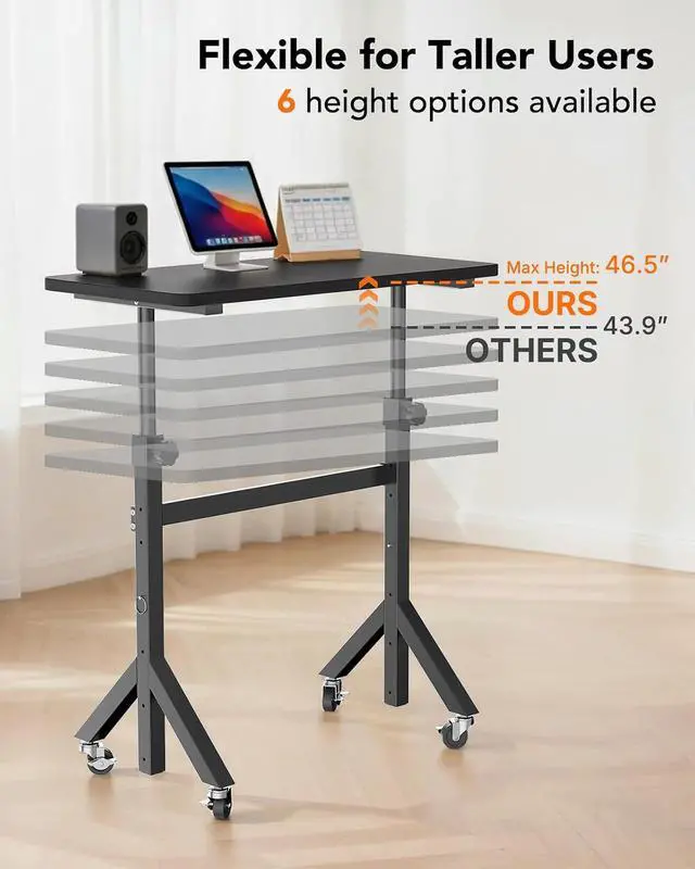 Alt view image 4 of 7 - ErGear Small Standing Desk Adjustable Height, 6 Height Settings Up to 46.5, Walking Pad Desk with Triangular Leg Design, Smooth Mobility with Lockable Wheels, Standing Desk for Walking Pad, Black
