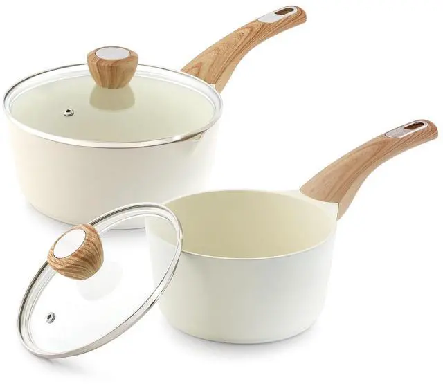 Main image of 1.5 & 2.5 Quart Ceramic Sauce Pan Sets with Lid, Cooking Pots Set, Nonstick Saucepan Set with Pour Spout, Small Kitchen Pot, Non toxic Saucepot, Induction Comptable, PFOA PTFE PFAS Free