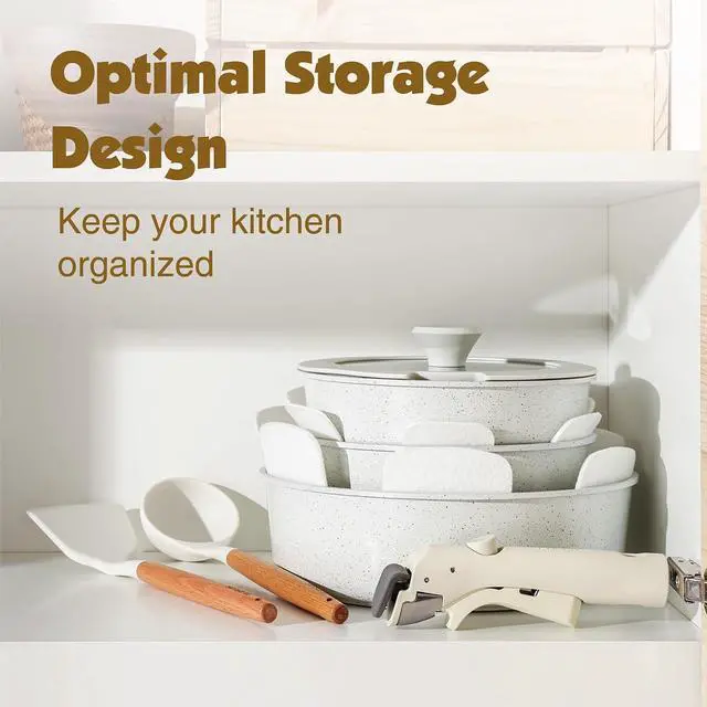 Alt view image 5 of 7 - 24 Piece Pots and Pans Set,Healthy Non Stick,with Removable Handle,4.5QT Ceramic Nonstick Stock Pot with Lid,PFOA PFAS PTFE Free