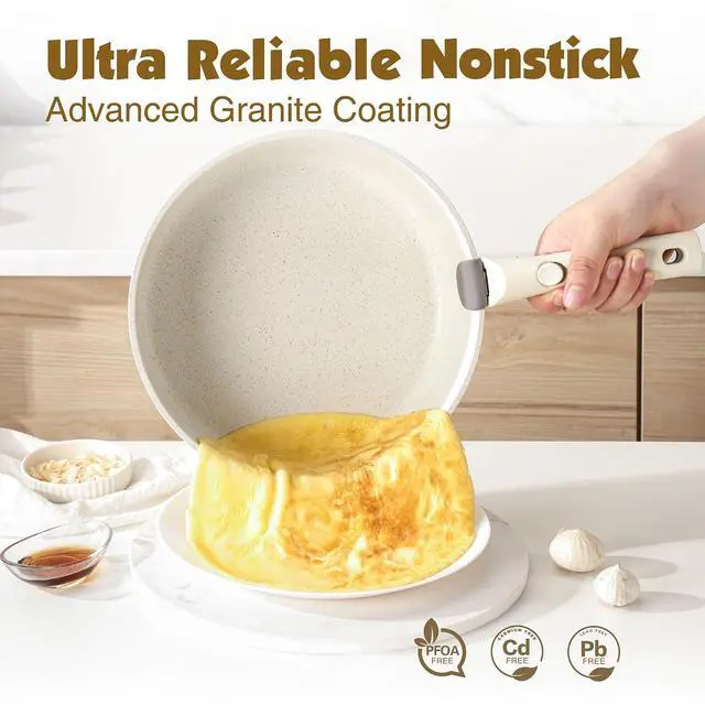 Alt view image 4 of 7 - 24 Piece Pots and Pans Set, Nonstick Detachable Handle Cookware, Induction Kitchen Cookware Set with Removable Handle, Healthy Non Stick for RV, Dishwasher Oven Safe (White)
