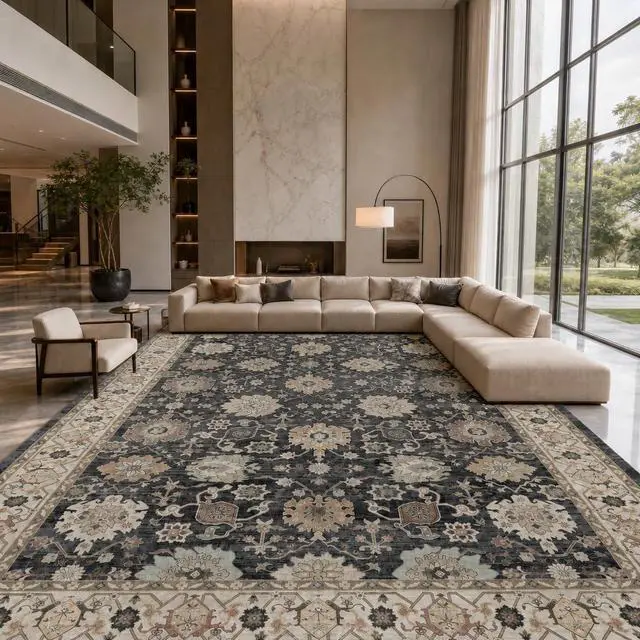 Main image of AMADA HOMEFURNISHING 9x12 Area Rug for Living Room, Vintage Washable Area Rug Low-Pile & Non-Slip Carpet for Bedroom Dining Room Nursery Home Office, Black/Brown
