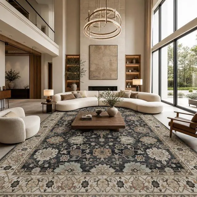 Alt view image 3 of 7 - AMADA HOMEFURNISHING 9x12 Area Rug for Living Room, Vintage Washable Area Rug Low-Pile & Non-Slip Carpet for Bedroom Dining Room Nursery Home Office, Black/Brown