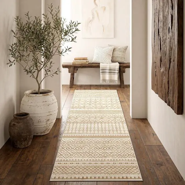 Main image of AMADA HOMEFURNISHING 2x6 Washable Area Rugs, Beige Boho Geometric Low-Pile Rug with Non-Slip Backing, Stain Resistance & Durable Edge Binding, Soft Indoor Carpet for Living Room, Bedroom, Dining Room