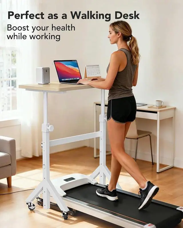 Alt view image 3 of 7 - ErGear Small Standing Desk Adjustable Height, 6 Height Settings Up to 46.5, Walking Pad Desk with Triangular Leg Design, Smooth Mobility with Lockable Wheels, Standing Desk for Walking Pad