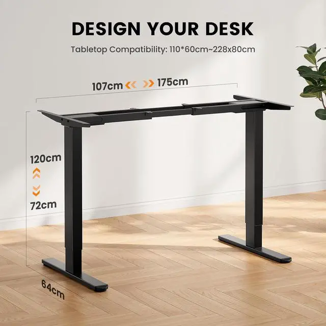 Alt view image 3 of 7 - ErGear Dual Motor Standing Desk Frame, Electric Adjustable Legs Compatible Desktop Size 44-90, 264 lbs Weight Capacity, 4 Memory Height Settings Stand up Desks Base, Black Frame Only
