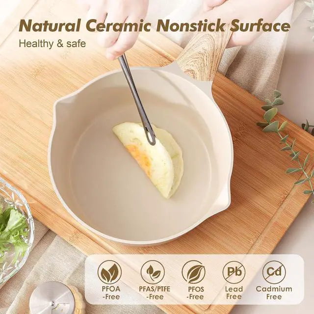 Alt view image 2 of 7 - 9.5Inch Ceramic Nonstick Frying Pan Skillet with Lid,1.5 Quart Ceramic Nonstick Sauce Pan with Lid,Non stick Saucier Pan,Free of Intentionally Added PFAS/PTFE/PFOA, Induction Compatible