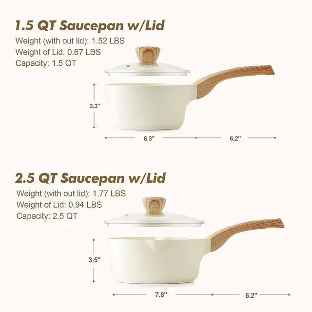 Alt view image 7 of 7 - 1.5 & 2.5 Quart Ceramic Sauce Pan Sets with Lid, Cooking Pots Set, Nonstick Saucepan Set with Pour Spout, Small Kitchen Pot, Non toxic Saucepot, Induction Comptable, PFOA PTFE PFAS Free
