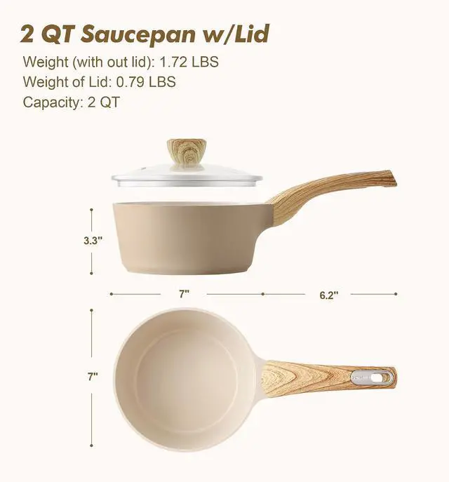 Alt view image 6 of 7 - Ceramic Nonstick Sauce Pan with Lid, 2.0 Quart Small Saucepan, White Cooking Pot with Stay Cool Handle, Non toxic Kitchen Sauce Pot, Non stick Small Pot, Induction Pot, PFOA PTFE PFAS Free