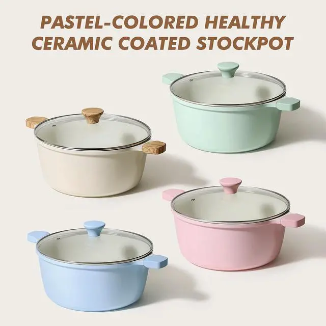 Alt view image 6 of 6 - Ceramic Nonstick Stock Pot with Lid, 7 Quart Induction Cooking Pot with Tempered Glass Lid, Stew Pot for Soup and Oatmeal, Pasta Casserole, PFOA PFAS PTFE Free, Creamy White