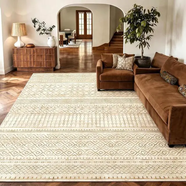Main image of Amada Homefurnishing 8x10 Washable Area Rugs, Beige Boho Geometric Low-Pile Rug with Non-Slip Backing, Stain Resistance & Durable Edge Binding, Soft Indoor Carpet for Living Room, Bedroom, Dining Room