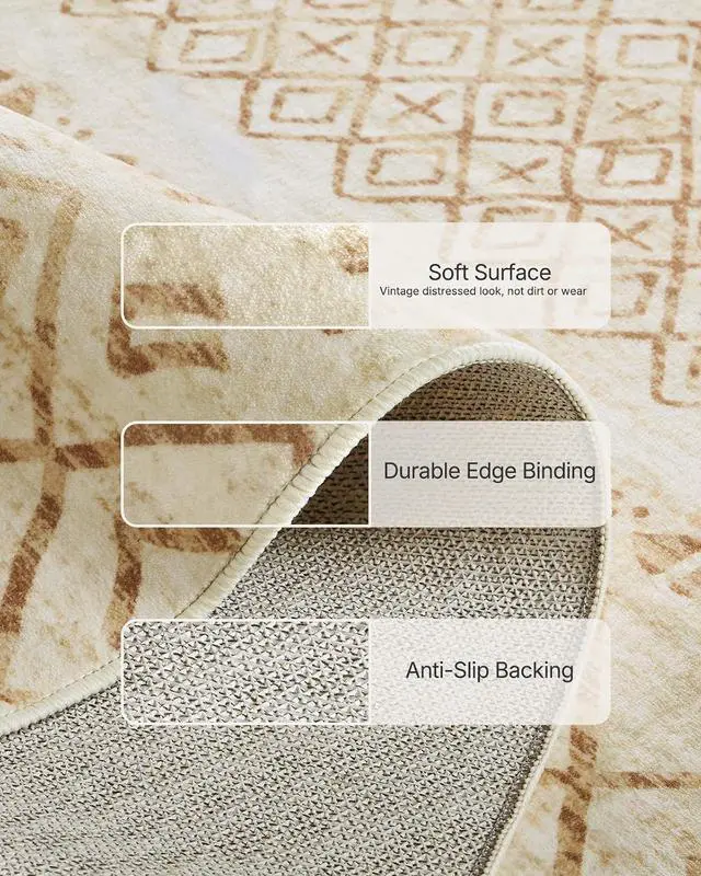 Alt view image 6 of 7 - Amada Homefurnishing 8x10 Washable Area Rugs, Beige Boho Geometric Low-Pile Rug with Non-Slip Backing, Stain Resistance & Durable Edge Binding, Soft Indoor Carpet for Living Room, Bedroom, Dining Room
