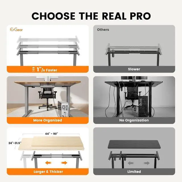 Alt view image 4 of 6 - ErGear Dual Motor Standing Desk Frame, Electric Adjustable Legs Compatible Desktop Size 44-90, 264 lbs Weight Capacity, 4 Memory Height Settings Stand up Desks Base, Grey Frame Only