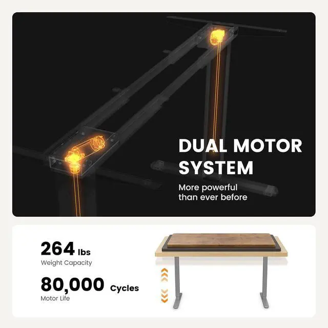 Alt view image 5 of 6 - ErGear Dual Motor Standing Desk Frame, Electric Adjustable Legs Compatible Desktop Size 44-90, 264 lbs Weight Capacity, 4 Memory Height Settings Stand up Desks Base, Grey Frame Only