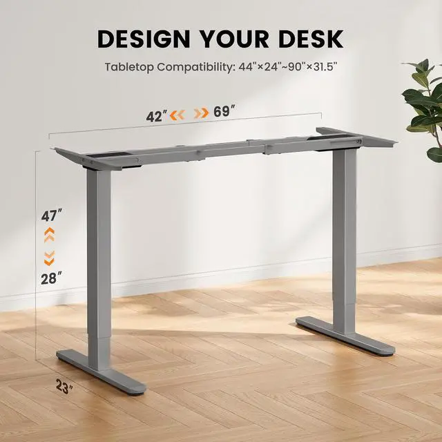 Alt view image 3 of 6 - ErGear Dual Motor Standing Desk Frame, Electric Adjustable Legs Compatible Desktop Size 44-90, 264 lbs Weight Capacity, 4 Memory Height Settings Stand up Desks Base, Grey Frame Only