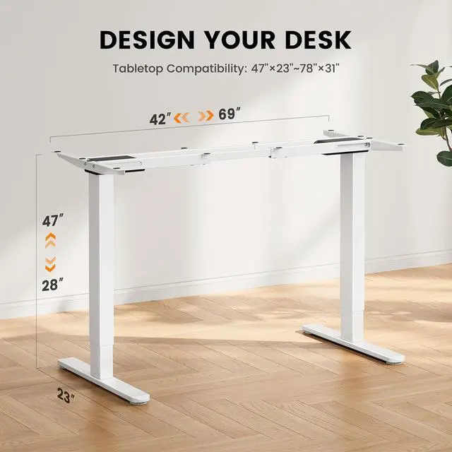 Alt view image 3 of 7 - ErGear Dual Motor Standing Desk Frame, Electric Adjustable Legs Compatible Desktop Size 44-90, 264 lbs Weight Capacity, 4 Memory Height Settings Stand up Desks Base, White Frame Only