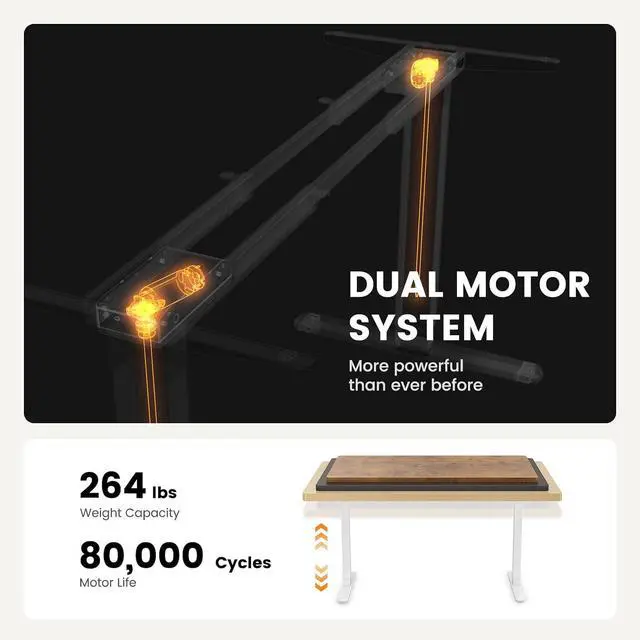 Alt view image 6 of 7 - ErGear Dual Motor Standing Desk Frame, Electric Adjustable Legs Compatible Desktop Size 44-90, 264 lbs Weight Capacity, 4 Memory Height Settings Stand up Desks Base, White Frame Only