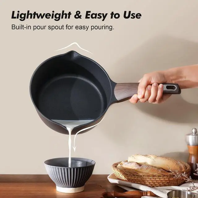 Alt view image 6 of 7 - Nonstick Sauce Pan with Lid, 3.0 Quart Saucepan with Double Spout, Multipurpose Large Cooking Pot, Non toxic Kitchen Sauce Pot, Non stick Saucier Pan, Induction Comptable, PFOA Free