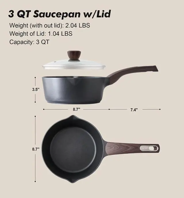 Alt view image 7 of 7 - Nonstick Sauce Pan with Lid, 3.0 Quart Saucepan with Double Spout, Multipurpose Large Cooking Pot, Non toxic Kitchen Sauce Pot, Non stick Saucier Pan, Induction Comptable, PFOA Free