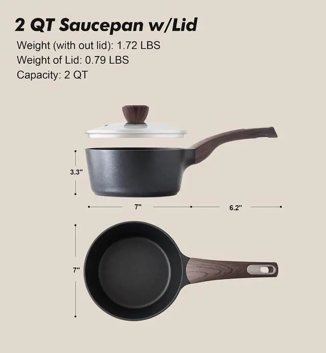 Alt view image 7 of 7 - Nonstick Sauce Pan with Lid, 2.0 Quart Small Saucepan, Multipurpose Cooking Pot with Stay Cool Handle, Non toxic Kitchen Sauce Pot, Non stick Small Pot, Induction Comptable, PFOA Free