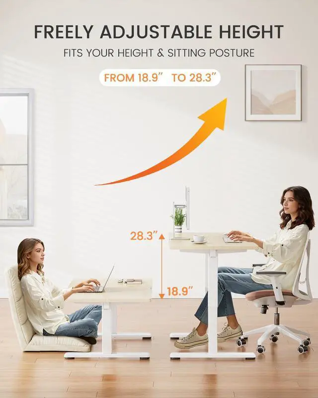 Alt view image 4 of 7 - ErGear Low Height Adjustable Desk, Lifts 18.9-28.4 Inches, 35 X 20 Inches Electric Standing Desk for Kids, 4 Height Memory Settings & Storage Hooks, Home Office Computer Table & Study Desk, Natural