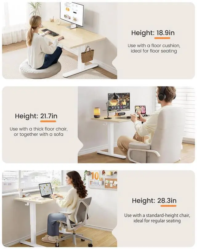 Alt view image 5 of 7 - ErGear Low Height Adjustable Desk, Lifts 18.9-28.4 Inches, 35 X 20 Inches Electric Standing Desk for Kids, 4 Height Memory Settings & Storage Hooks, Home Office Computer Table & Study Desk, Natural