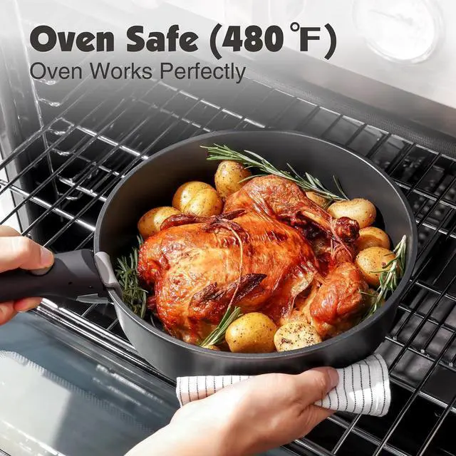 Alt view image 7 of 7 - 24 Piece Pots and Pans Set, Nonstick Detachable Handle Cookware, Induction Kitchen Cookware Set with Removable Handle, Healthy Non Stick for RV, DishwasherOven Safe (Black)