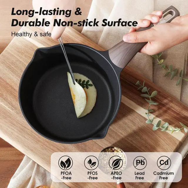 Alt view image 2 of 7 - 9.5Inch Nonstick Frying Pan Skillet with Lid, Induction Compatible, 1.5 Quart Nonstick Sauce Pan with Lid,Non stick Saucier Pan, PFOA Free