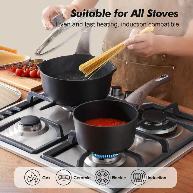 Alt view image 5 of 7 - 14 Pcs Pots and Pans Set Non stick,Non toxic Healthy Induction Cookware Sets,1.5 Quart Nonstick Sauce Pan with Lid,Induction Comptable, PFOA Free