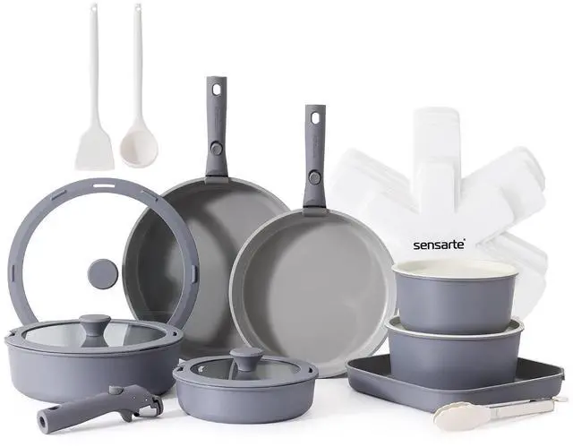Main image of 24 Piece Ceramic Pots and Pans Set, Nonstick Detachable Handle Cookware, Induction Kitchen Cookware Set with Removable Handle, Healthy Non Stick for RV, DishwasherOven Safe, PFOA Free (Gray)