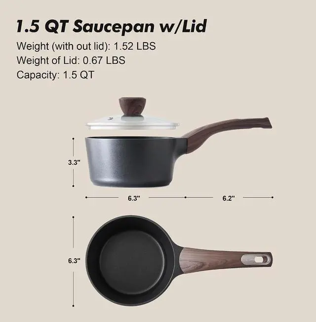 Alt view image 7 of 7 - 14 Pcs Pots and Pans Set Non stick,Non toxic Healthy Induction Cookware Sets,1.5 Quart Nonstick Sauce Pan with Lid,Induction Comptable, PFOA Free