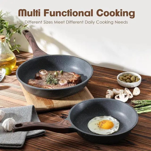 Alt view image 7 of 7 - Nonstick Frying Pan Skillet, Swiss Granite Coating Omelette Pan, Healthy Stone Cookware Chef's Pan, PFOA Free (8/9.5/10/11/12.5 Inch) (10 Inch)