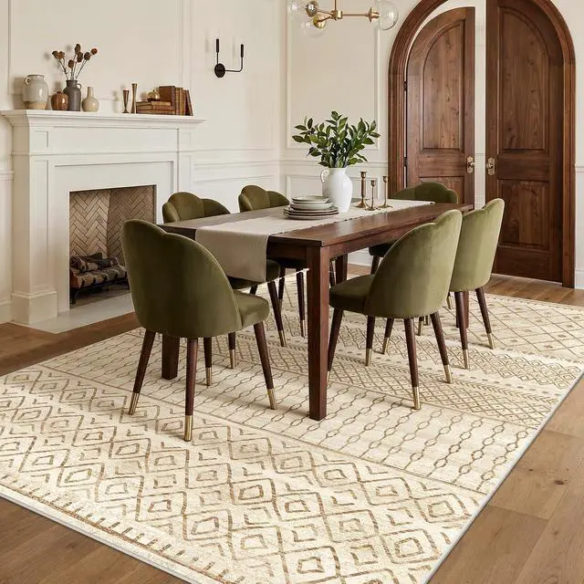 Alt view image 3 of 7 - AMADA HOMEFURNISHING 6x9 Washable Area Rugs, Beige Boho Geometric Low-Pile Rug with Non-Slip Backing, Stain Resistance & Durable Edge Binding, Soft Indoor Carpet for Living Room, Bedroom, Dining Room