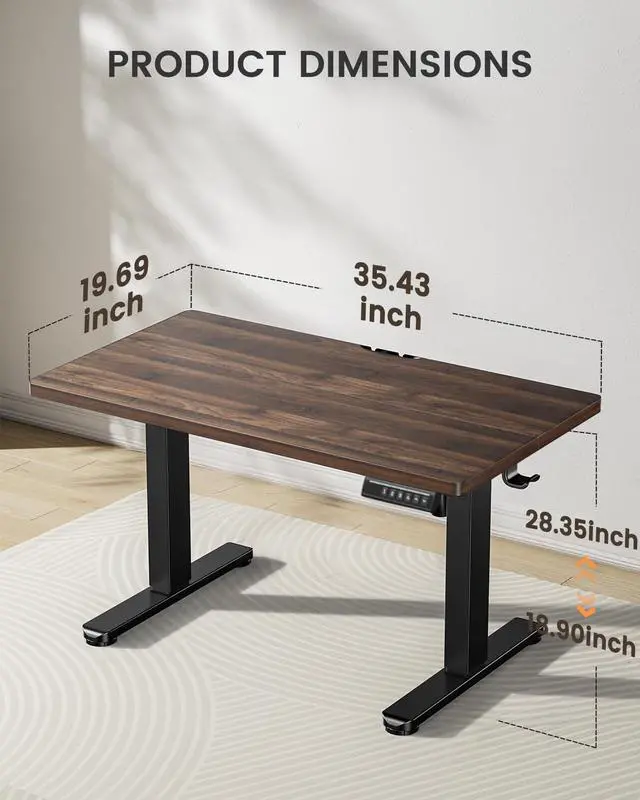 Alt view image 2 of 6 - ErGear Low Height Adjustable Desk, Lifts 18.9-28.4 Inches, 35 X 20 Inches Electric Standing Desk for Kids, 4 Height Memory Settings & Storage Hooks, Home Office Computer Table & Study Desk, Walnut