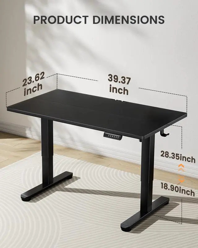 Alt view image 2 of 6 - ErGear Low Height Adjustable Desk, Lifts 18.9-28.4 Inches, 40 X 24 Inches Electric Standing Desk for Kids, 4 Height Memory Settings & Storage Hooks, Home Office Computer Table & Study Desk, Black