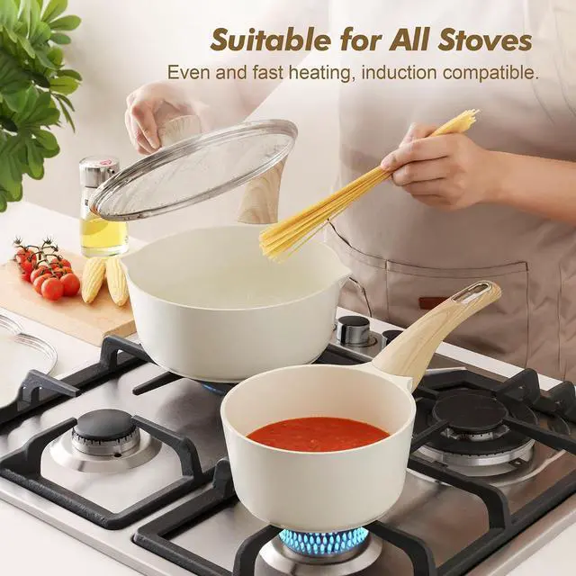 Alt view image 7 of 7 - 4.5QT Ceramic Nonstick Stock Pot with Lid,Non-toxic Healthy Pasta Pot,1.5 Quart Ceramic Nonstick Sauce Pan with Lid,Induction Pot