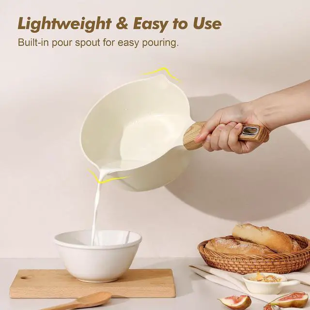 Alt view image 5 of 7 - 1.5 & 2.5 Quart Ceramic Sauce Pan Sets with Lid, Cooking Pots Set, Nonstick Saucepan Set with Pour Spout, Small Kitchen Pot, Non toxic Saucepot, Induction Comptable, PFOA PTFE PFAS Free