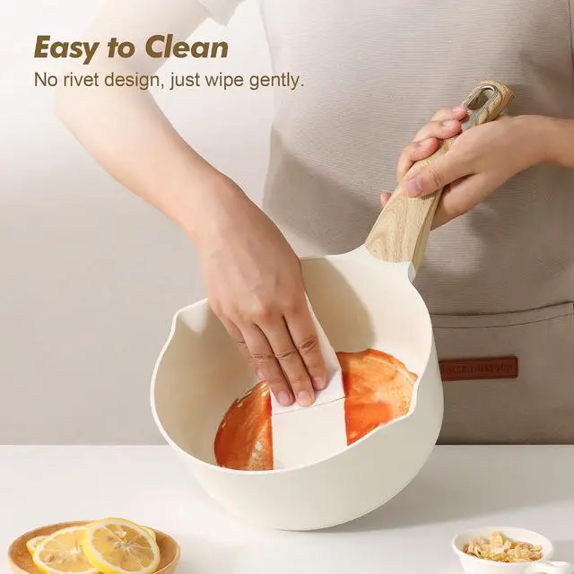 Alt view image 5 of 7 - Ceramic Nonstick Sauce Pan with Lid, 1.5 Quart Small Saucepan, White Cooking Pot with Stay Cool Handle, Non toxic Kitchen Sauce Pot, Non stick Saucier Pan, Induction Pot, PFOA PTFE PFAS Free