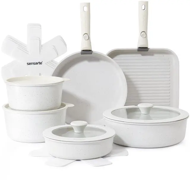 Main image of 17 Piece Pots and Pans Set, Nonstick Detachable Handle Cookware Set, Induction Kitchen Cookware Set with Removable Handle, Healthy Non Stick for RV, Dishwasher Oven Safe, PFOA Free (White)