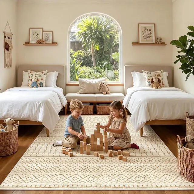 Alt view image 3 of 7 - AMADA HOMEFURNISHING 5x7 Washable Area Rugs, Beige Boho Geometric Low-Pile Rug with Non-Slip Backing, Stain Resistance & Durable Edge Binding, Soft Indoor Carpet for Living Room, Bedroom, Dining Room