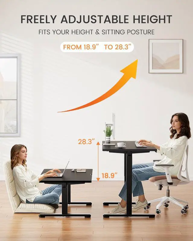 Alt view image 6 of 6 - ErGear Low Height Adjustable Desk, Lifts 18.9-28.4 Inches, 40 X 24 Inches Electric Standing Desk for Kids, 4 Height Memory Settings & Storage Hooks, Home Office Computer Table & Study Desk, Black