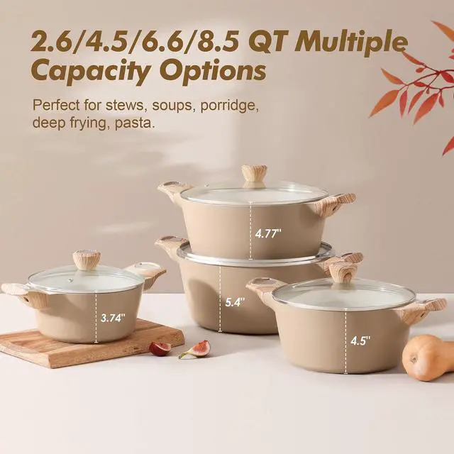Alt view image 3 of 7 - Ceramic Nonstick Stock Pot with Lid, 2.6/4.5/6.6/8.5/11 QT Soup Pot Casserole Pot, Non-toxic Healthy Pasta Pot, Large Cooking Pot Stew Pot, Induction Compatible, PFOA PFAS PTFE Free, Taupe