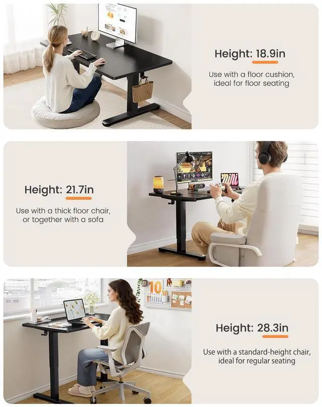 Alt view image 4 of 6 - ErGear Low Height Adjustable Desk, Lifts 18.9-28.4 Inches, 40 X 24 Inches Electric Standing Desk for Kids, 4 Height Memory Settings & Storage Hooks, Home Office Computer Table & Study Desk, Black