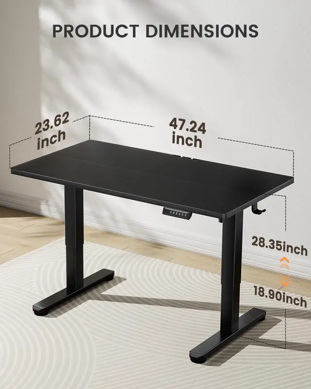 Alt view image 2 of 6 - ErGear Low Height Adjustable Desk, Lifts 18.9-28.4 Inches, 48 X 24 Inches Electric Standing Desk for Kids, 4 Height Memory Settings & Storage Hooks, Home Office Computer Table & Study Desk, Black
