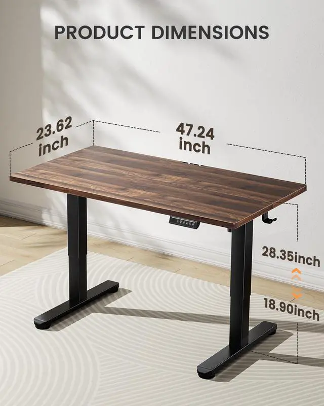 Alt view image 2 of 6 - ErGear Low Height Adjustable Desk, Lifts 18.9-28.4 Inches, 48 X 24 Inches Electric Standing Desk for Kids, 4 Height Memory Settings & Storage Hooks, Home Office Computer Table & Study Desk, Walnut