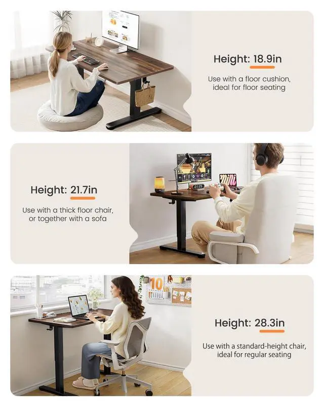 Alt view image 4 of 6 - ErGear Low Height Adjustable Desk, Lifts 18.9-28.4 Inches, 40 X 24 Inches Electric Standing Desk for Kids, 4 Height Memory Settings & Storage Hooks, Home Office Computer Table & Study Desk, Walnut