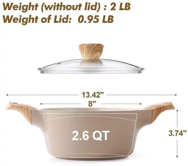 Alt view image 6 of 7 - Ceramic Nonstick Stock Pot with Lid, 2.6/4.5/6.6/8.5/11 QT Soup Pot Casserole Pot, Non-toxic Healthy Pasta Pot, Large Cooking Pot Stew Pot, Induction Compatible, PFOA PFAS PTFE Free, Taupe