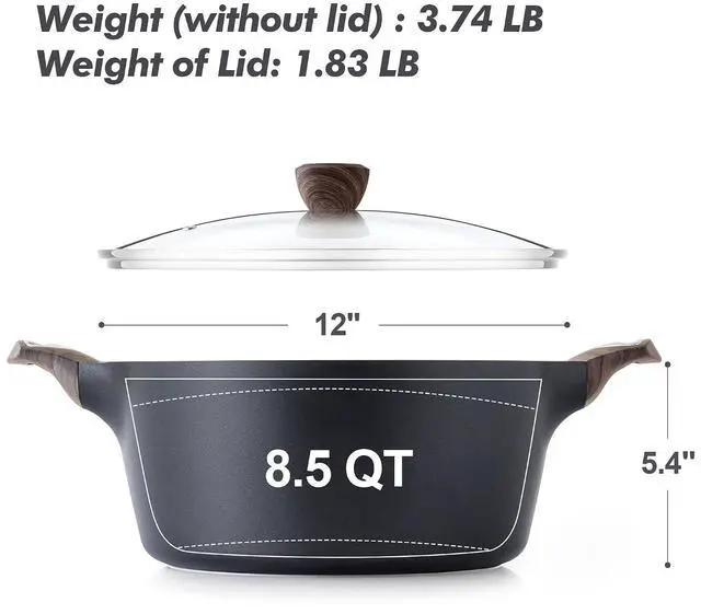 Alt view image 2 of 7 - Nonstick Stock Pot with Lid, 2.6/4.5/6.6/8.5/11 QT Soup Pot Casserole Pot, Healthy Pasta Pot, Large Deep Cooking Pot, Big Sauce Pot Stew Pot, Induction Compatible, PFOA PFOS APEO Free, Black