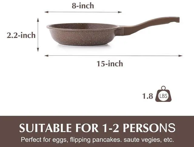 Alt view image 6 of 7 - Nonstick Frying Pan Skillet, Non Stick Omelette Pan, Healthy Stone Cookware Chef's Pan PFOA Free, Toffee Brown (8 Inch)