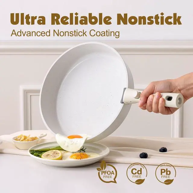 Alt view image 4 of 7 - 17 Piece Pots and Pans Set, Nonstick Detachable Handle Cookware Set, Induction Kitchen Cookware Set with Removable Handle, Healthy Non Stick for RV, Dishwasher Oven Safe, PFOA Free (White)